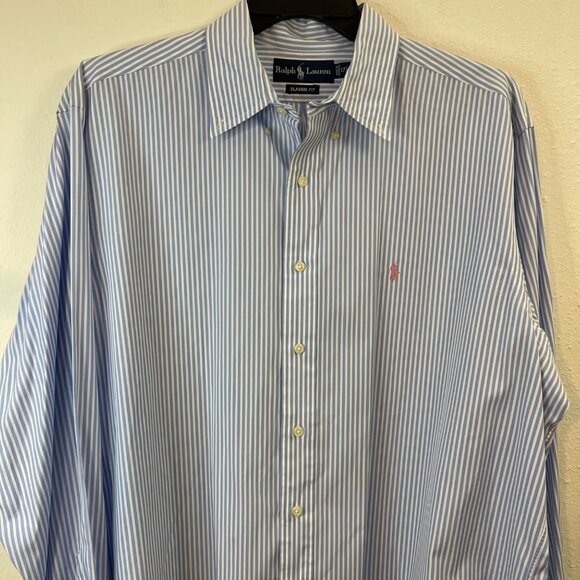 Ralph Lauren Blue & White Striped Button-Up Long Sleeve Shirt Mens L Classic Fit - Picture 4 of 14
